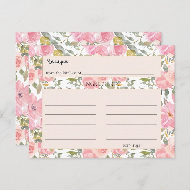 Watercolor Lush Blush Pink Wedding Recipe Card (Front/Back)