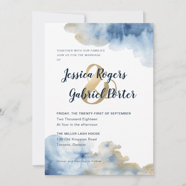 Watercolor Lux Wedding Invitation 5" x 7" (Front)
