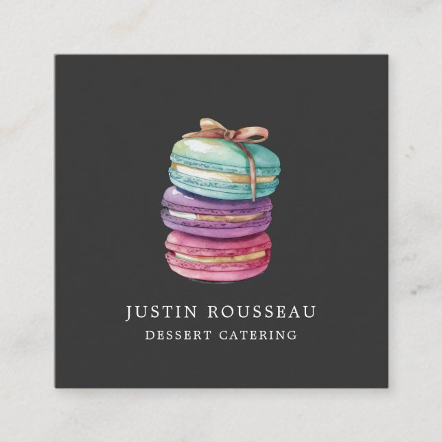 Watercolor Macaron Cookies Baker Pastry Chef  Square Business Card (Front)