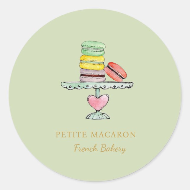Watercolor Macarons mint green bakery  Classic Round Sticker (Front)