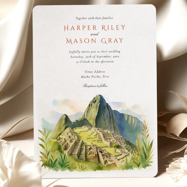 Watercolor Machu Picchu Peru Wedding Invitation (Creator Uploaded)