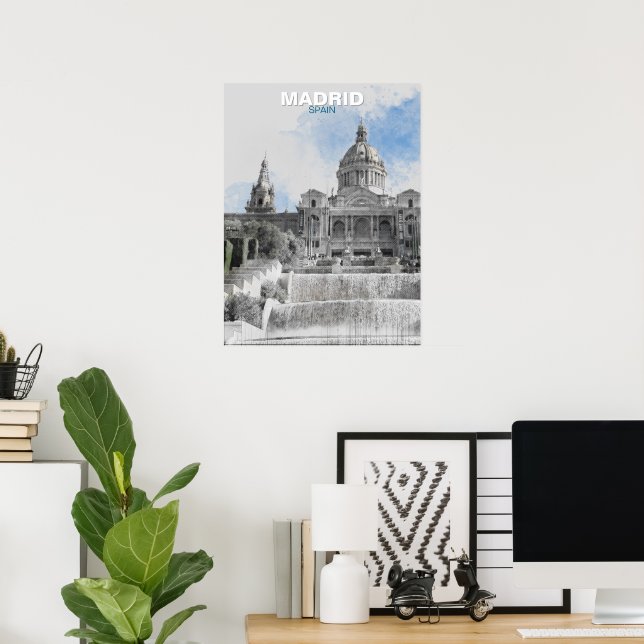 Watercolor Madrid Skyline Poster – Spain Cityscape (Home Office)