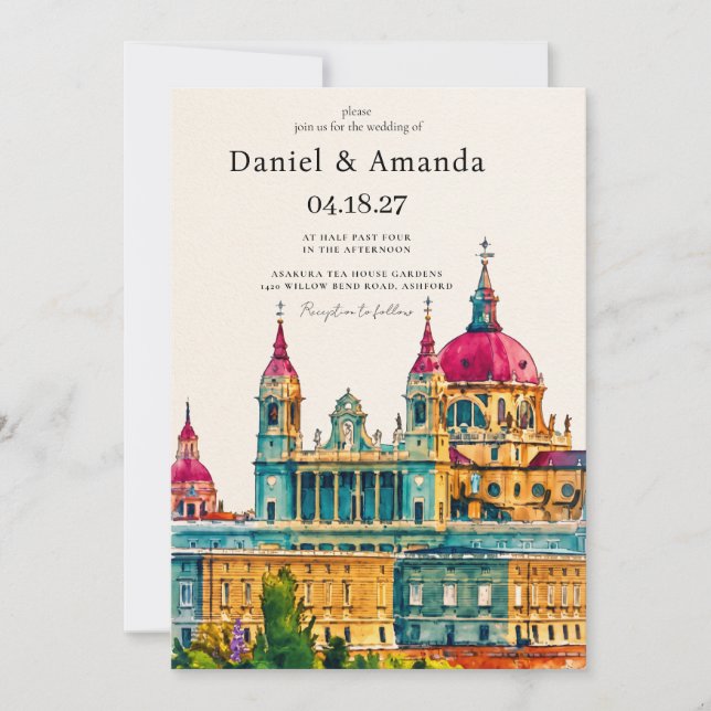 Watercolor Madrid Spain Destination Wedding Invitation (Front)