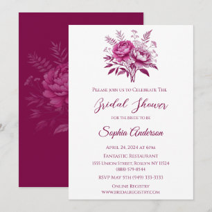 Watercolor Magenta Peony- Bridal Shower- Invitation