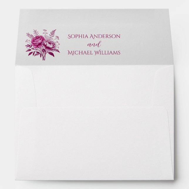 Watercolor Magenta Peony-Wedding- Envelope (Back (Bottom))