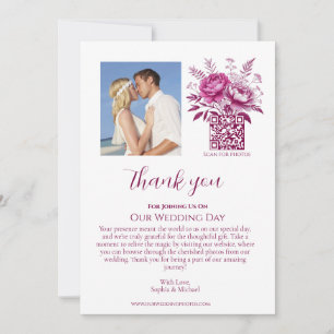 Watercolor Magenta Peony-Wedding Photo-Thank You- Invitation