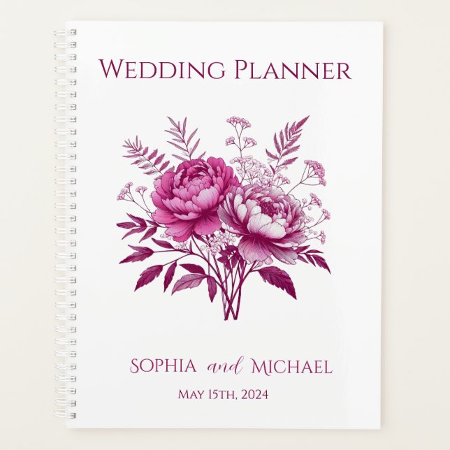 Watercolor Magenta Peony-Wedding-Planner Planner (Front)