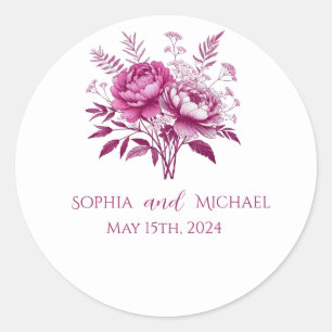 Watercolor Magenta Peony- Wedding Stickers