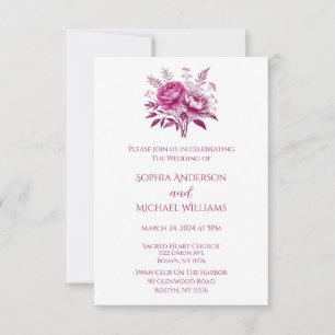 Watercolor Magenta Peony-Wedding Theme Invitation