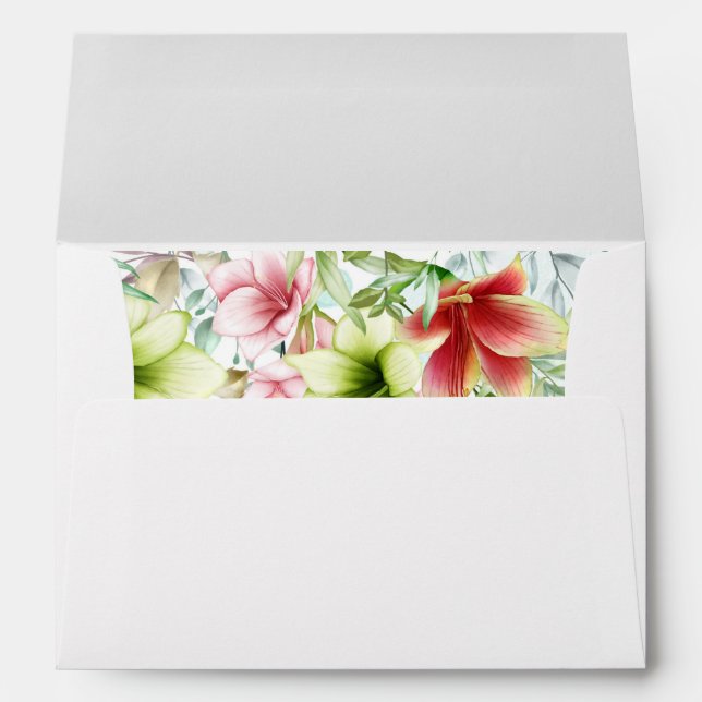 Watercolor Magenta Red Amaryllis Invitation Envelope (Back (Bottom))