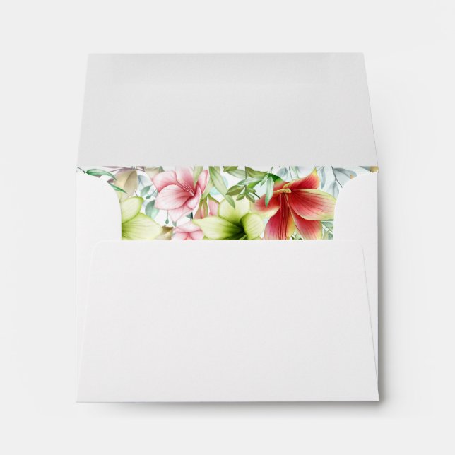 Watercolor Magenta Red Amaryllis RSVP Envelope (Back (Bottom))