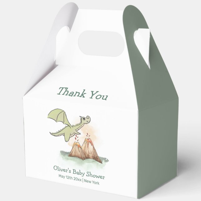 Watercolor Magic Dragon Mountain Boy Baby Shower Favour Box (Front)