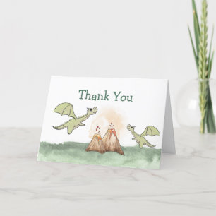 Watercolor Magic Dragon Mountain Boy Baby Shower Thank You Card