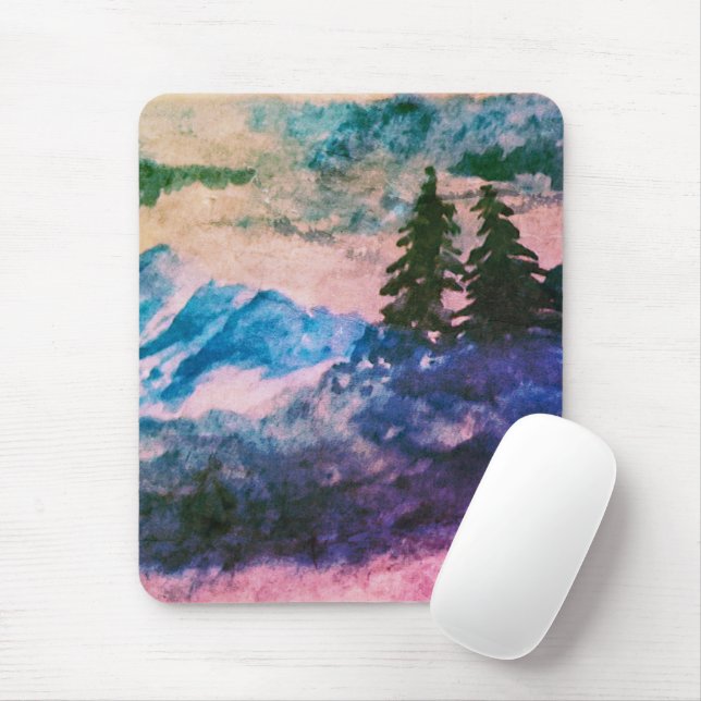 Watercolor Magic Forest Landscape Painting Mouse Pad (With Mouse)