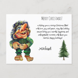 Watercolor Magical Funny Whimsical Troll Holiday Postcard