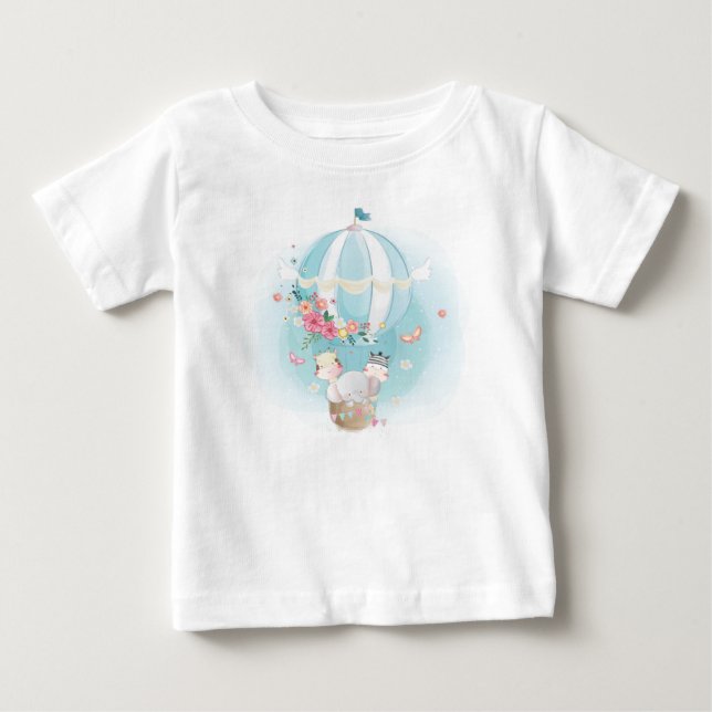 Watercolor Magical Hot Air Balloon Friends Baby T-Shirt (Front)