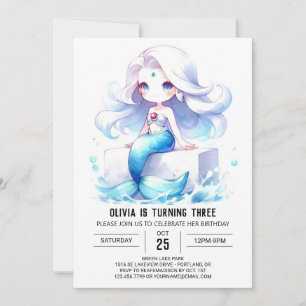 Watercolor Magical Mermaid Birthday Invitation
