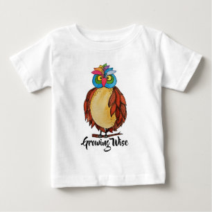 Watercolor Magical Owl With Rainbow Feathers Baby T-Shirt