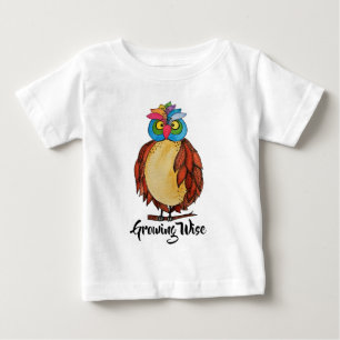 Watercolor Magical Owl With Rainbow Feathers Baby T-Shirt