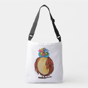 Watercolor Magical Owl With Rainbow Feathers Crossbody Bag
