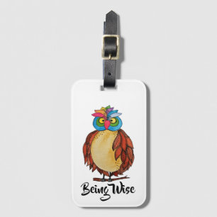 Watercolor Magical Owl With Rainbow Feathers Luggage Tag
