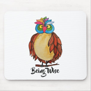 Watercolor Magical Owl With Rainbow Feathers Mouse Pad