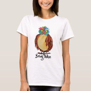 Watercolor Magical Owl With Rainbow Feathers T-Shirt