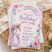 Watercolor Magical Unicorn Birthday Invitation