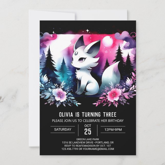 Watercolor Magical Wolf Birthday Invitation (Front)