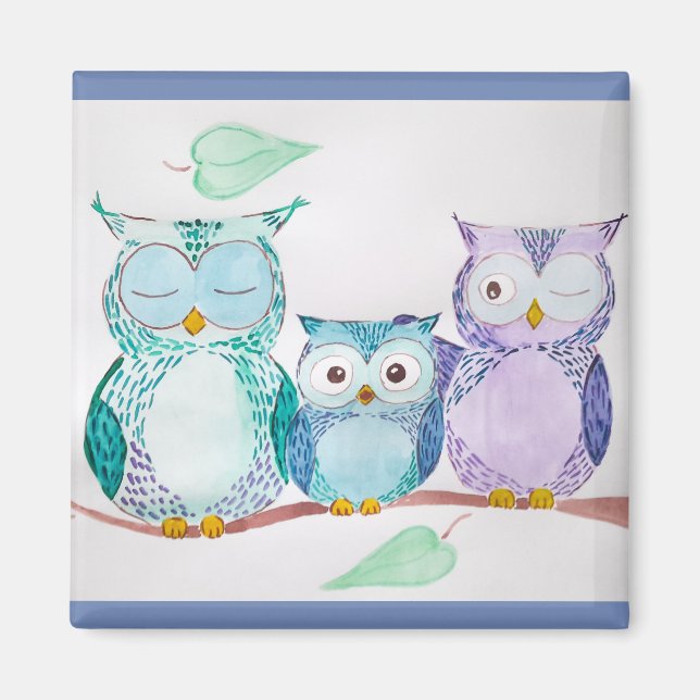 Watercolor magnet owls, cute home decor (Front)