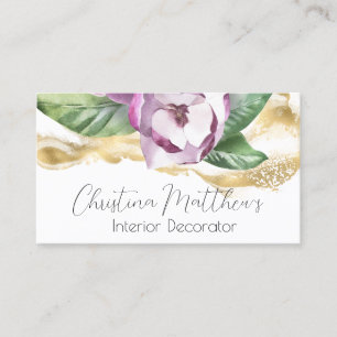 Watercolor Magnolia and Gold Business Card