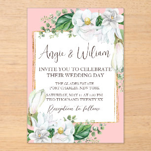Watercolor Magnolia Blush Wedding Acrylic Invitations