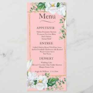Watercolor Magnolia Blush Wedding Menu
