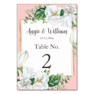 Watercolor Magnolia Blush Wedding Table Number