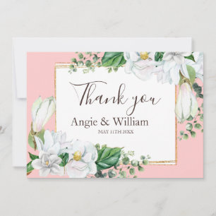 Watercolor Magnolia Blush Wedding Thank You Card