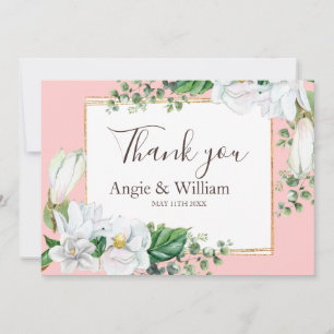 Watercolor Magnolia Blush Wedding Thank You Card