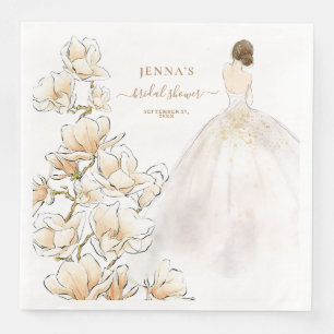 Watercolor Magnolia Bride Bridal Shower Paper Dinn Napkin