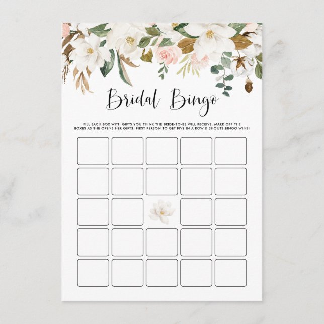 Watercolor Magnolia Cotton Bridal Shower Bingo Enclosure Card (Front)