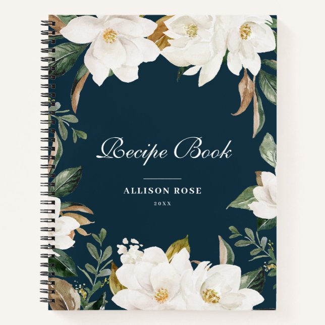 Watercolor magnolia floral Recipe Book (Front)