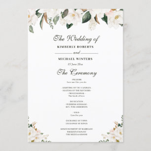 Watercolor magnolia floral wedding program programme