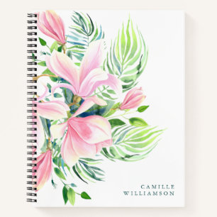 Watercolor Magnolia Flower in Pink Personalised  Notebook