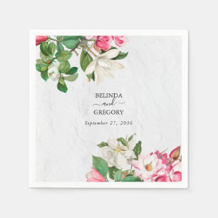 Watercolor Magnolia Flowers Wedding Napkin