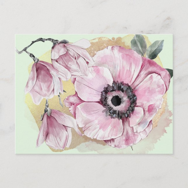 Watercolor Magnolia Pink Custom Postcard (Front)