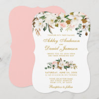 Watercolor Magnolia Rose Floral Wedding Pink Gold