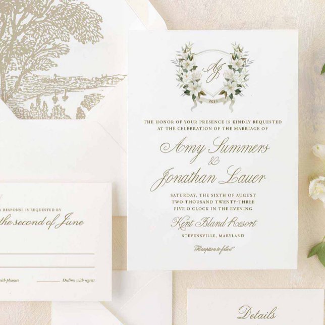 Watercolor Magnolia Wedding Crest Invitation (Creator Uploaded)