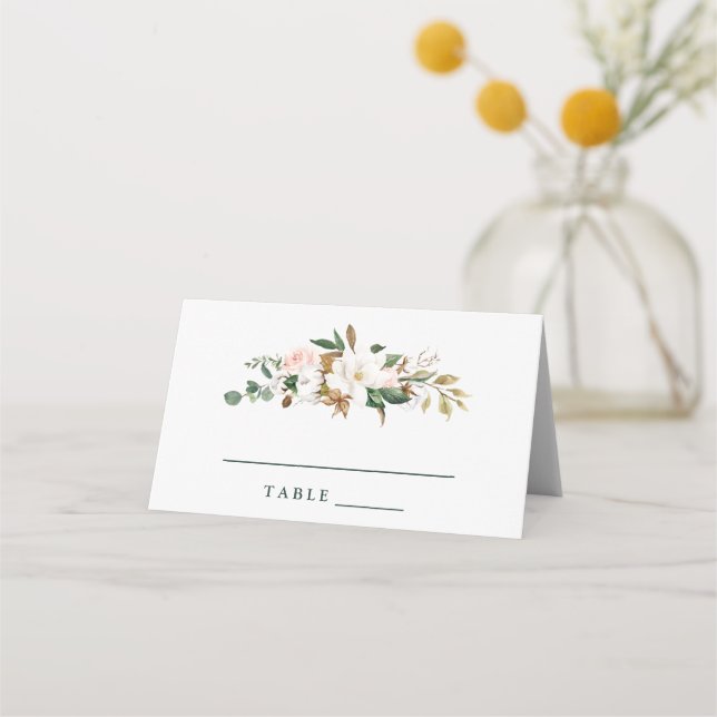 Watercolor Magnolia Wedding Invitation Escort Card (Front)