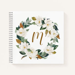 Watercolor Magnolia Wreath Monogram Notebook