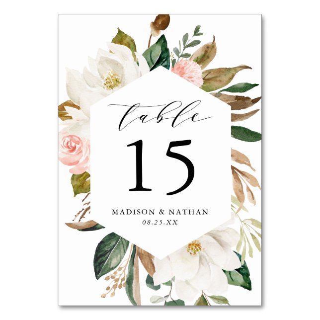 Watercolor Magnolias | Floral Wedding Table Number (Front)