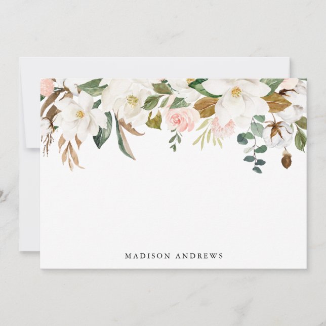 Watercolor Magnolias | Personalised Stationery (Front)