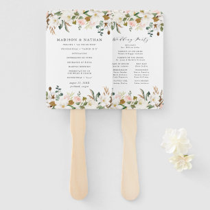 Watercolor Magnolias Personalised Wedding Program Hand Fan
